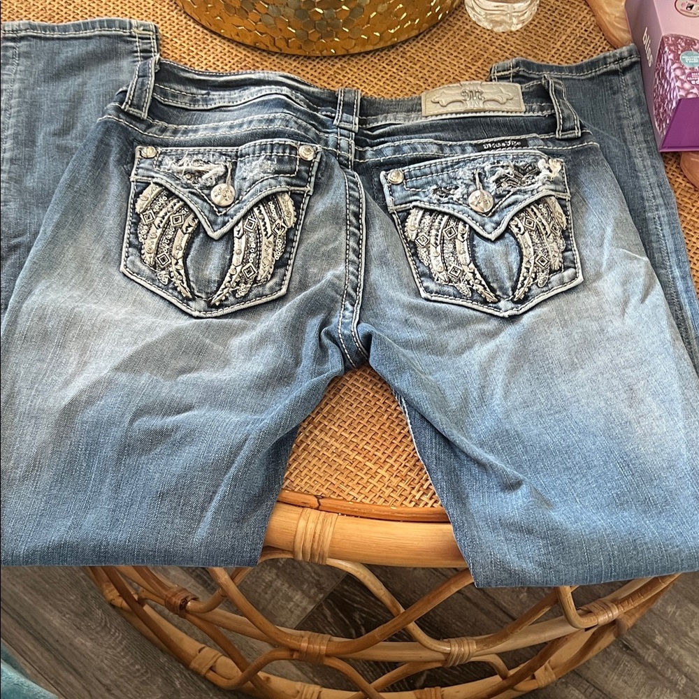 Miss Me Light Blue Signature Skinny Jeans with Embellished Pockets